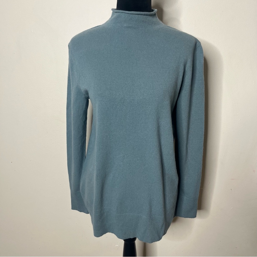 Lafayette 148 New York Women’s Balsam Blue Mock Neck Wool Cashmere Sweater M NWT